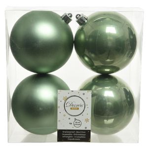 4x Kunststof kerstballen glanzend/mat salie groen 10 cm kerstboom versiering/decoratie   -