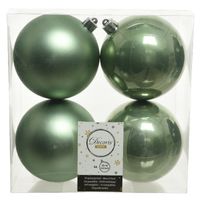 4x Kunststof kerstballen glanzend/mat salie groen 10 cm kerstboom versiering/decoratie   -