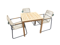 Set van Trento tafel 80x80x75 teak en 4 Wasabi stoelen naturel incl. kussen - Yoi