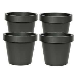 Plantenpot/bloempot - 4x - kunststof - zwart - Tuin buiten - D16 x H14 cm