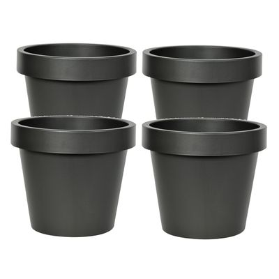 Plantenpot/bloempot - 4x - kunststof - zwart - Tuin buiten - D16 x H14 cm