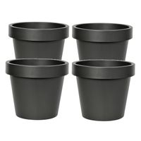 Plantenpot/bloempot - 4x - kunststof - zwart - Tuin buiten - D16 x H14 cm