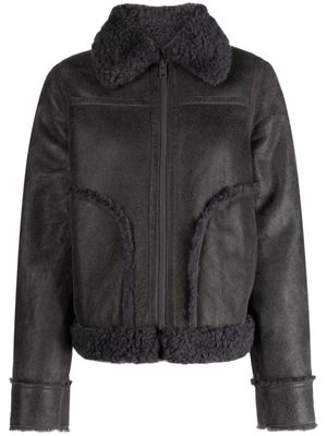 Zadig&Voltaire veste Kade en cuir à détails lainés - Gris