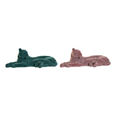 Decoratieve figuren DKD Home Decor 36 x 17,5 x 13,3 cm Tijger Groen Hars Licht Roze Stroomden