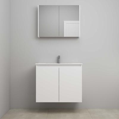 On-Line Badkamermeubelset - 80 cm - Voorgemonteerd - Greeploos 2 Deuren - Porseleinen Wastafel - 1 Kraangat - Spiegelkast - Mat Wit