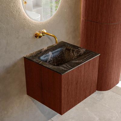 Badmeubel Mondiaz Kurve-Dlux | 50 cm cm | Meubelkleur Ruby | Wastafelkleur Lava | Solid surface | Wasbak midden spoelbak | Zonder kraangat(en)