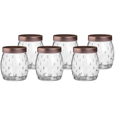 Voorraadpot/bewaarpot Beau - 6x - 2L - glas - koperen deksel - D13 x H22 cm