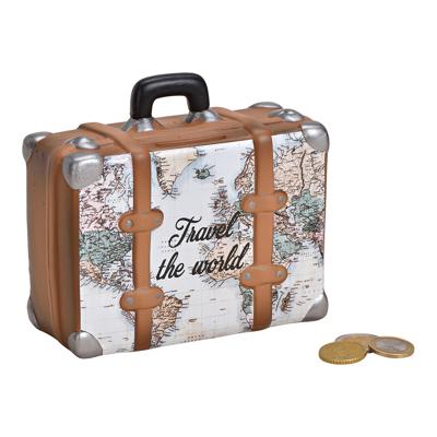 Spaarpot Koffer Wereldkaart Reis De Wereld van Keramiek Beige, bruin (B/H/D) 14x13x6cm