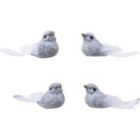 12x Decoratie glitter vogeltjes zilver op clip 5 cm - thumbnail