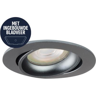 Spot Armatuur GU10 - Pragmi Orbit - GU10 Inbouwspot met Bladveren - Rond - Kantelbaar - Gunmetal - Aluminium - Ø82mm