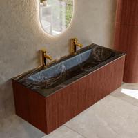 Badmeubel Mondiaz Kurve-Dlux | 120 cm cm | Meubelkleur Ruby | Wastafelkleur Lava | Solid surface | Wasbak midden spoelbak | 2 kraangaten