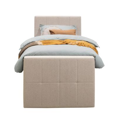 Leen Bakker - Boxspring Met Voetbord Liv Geblokt - 90x200 Cm - Slanke Poot - Stof - Beige