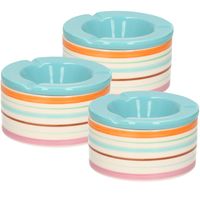 6x Gekleurde terrasasbakken/stormasbakken blauwe deksel 12 cm