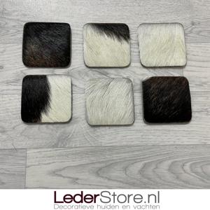 Geitenhuid onderzetters bruin zwart wit 10x10cm