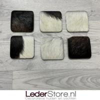 Geitenhuid onderzetters bruin zwart wit 10x10cm