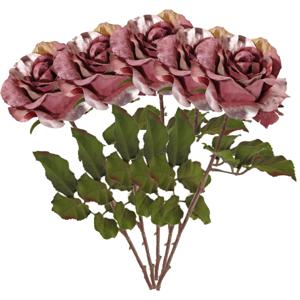 Kunstbloem roos Glamour - 5x - donker roze - satijn - 61 cm - kunststof steel - decoratie bloemen