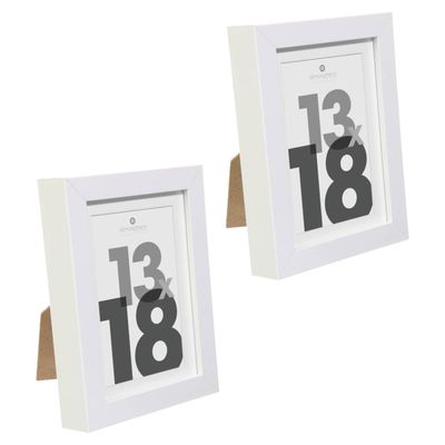 Fotolijstje voor een foto van 13 x 18 cm - 2x stuks - wit - foto frame Eva - modern/strak ontwerp