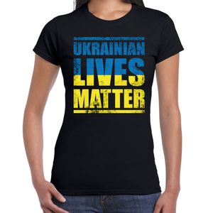 Ukrainian lives matter t-shirt zwart dames - Oekraine shirt met Oekraiense vlag