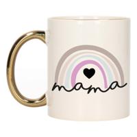 Cadeau koffie/thee mok voor mama - wit met gouden oor - pastel regenboog - keramiek - Moederdag