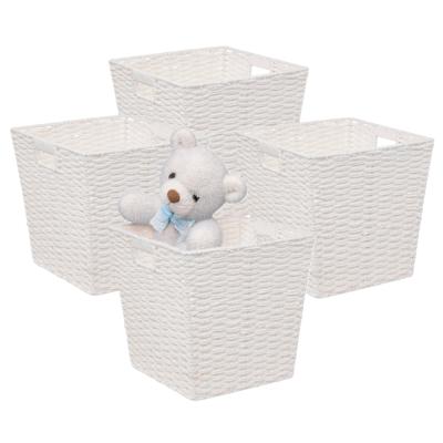 5Five Rieten opbergmand - 4x - gevlochten vierkant - wit - 31 x 31 x 31 cm