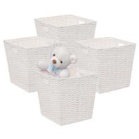 5Five Rieten opbergmand - 4x - gevlochten vierkant - wit - 31 x 31 x 31 cm