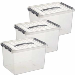 3x sunware q-line opberg box/opbergdoos - 22 liter - 40 x 30 x 26 cm - kunststof - transparant