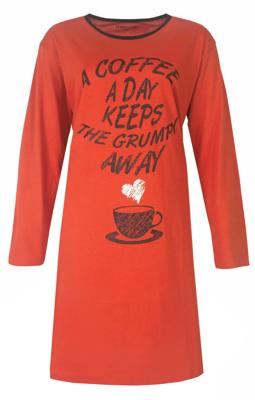 Nachtjapon dames lange mouw - Coffee - Katoenen vrouwen nachthemd