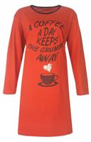 Nachtjapon dames lange mouw - Coffee - Katoenen vrouwen nachthemd