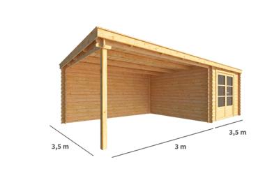 Blokhut met overkapping Els 650 cm bij 350 cm diep Lessenaarsdak - Warentuin collection