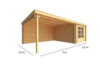 Blokhut met overkapping Els 650 cm bij 350 cm diep Lessenaarsdak - Warentuin collection