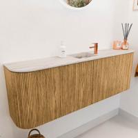 Toiletmeubel Mondiaz Joya Dlux | 123.2 cm | Meubelkleur Oak | Faye wastafel Nata Wasbak Midden | 1 kraangat