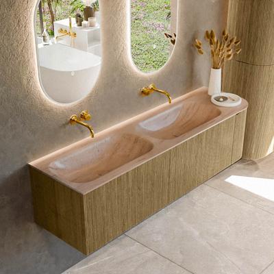 Badmeubel Mondiaz Kurve-Dlux | 165 cm | Meubelkleur Dusk | Wastafelkleur Saba | Solid surface | Dubbel / Links spoelbak | Zonder kraangat(en)