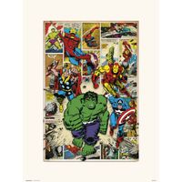 Kunstdruk Marvel Comic Here Come The Heroes 30x40cm