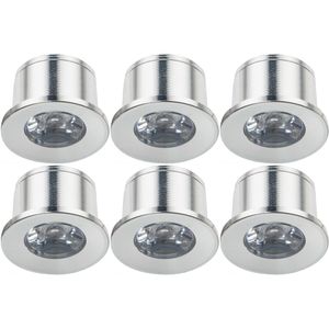 LED Veranda Spot Verlichting 6 Pack - Velvalux - 1W - Natuurlijk Wit 4000K - Inbouw - Dimbaar - Rond - Mat Zilver - Aluminium - Ø31mm