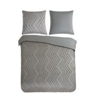 Pure Dekbedovertrek "luxe zizag biezen/ borduursels" - Taupe - (240x200/220 cm) - Microfiber