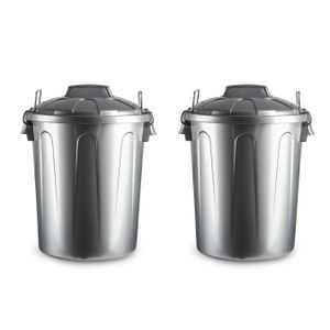 2x stuks afvalemmers/vuilnisemmers zilver 21 liter met deksel