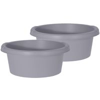 Set van 2x stuks grijze afwasteilen/afwasbakken rond kunststof 6 liter - Afwasbak - thumbnail