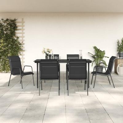 7-delige Tuinset textileen en staal zwart