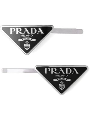 Prada lot de deux barrettes à logo triangle - Noir