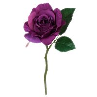Kunstbloem roos Emy - paars - 31 cm - kunststof steel - decoratie bloemen - thumbnail