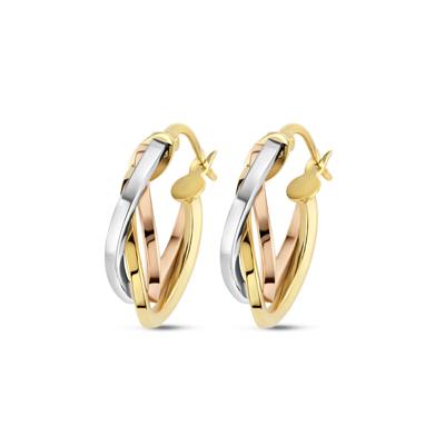 14k Tricolor Gouden Oorringen 20.5x5mm - Wit, Rosé & Geel