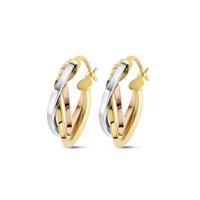 14k Tricolor Gouden Oorringen 20.5x5mm - Wit, Rosé & Geel