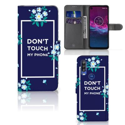 Motorola One Action Portemonnee Hoesje Flowers Blue DTMP Motorola One Action Portemonnee Hoesje Flowers Blue DTMP
