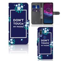 Motorola One Action Portemonnee Hoesje Flowers Blue DTMP