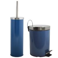 Toiletborstel in houder 35 cm/pedaalemmer 3L set Moods - Metaal - blauw - thumbnail