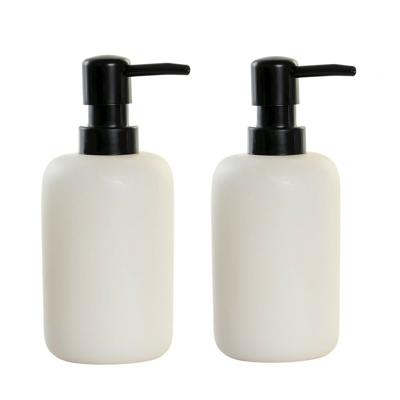 Items Zeeppompje/dispenser - 2x - marmer look wit - polystone - 9 x 17 cm - keuken/badkamer/toilet