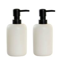 Items Zeeppompje/dispenser - 2x - marmer look wit - polystone - 9 x 17 cm - keuken/badkamer/toilet