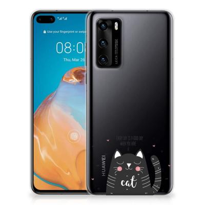Huawei P40 Telefoonhoesje met Naam Cat Good Day Huawei P40 Telefoonhoesje met Naam Cat Good Day