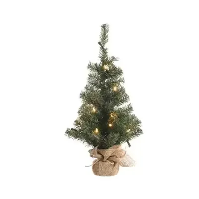 Everlands Miniboom jute prelit - groen/warm wit Everlands Miniboom jute prelit - groen/warm wit