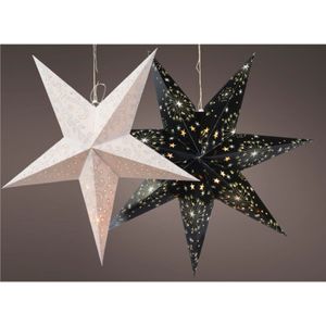 Verlichte kerststerren - 2x st - wit en zwart - 60 cm - papier - op batterijen